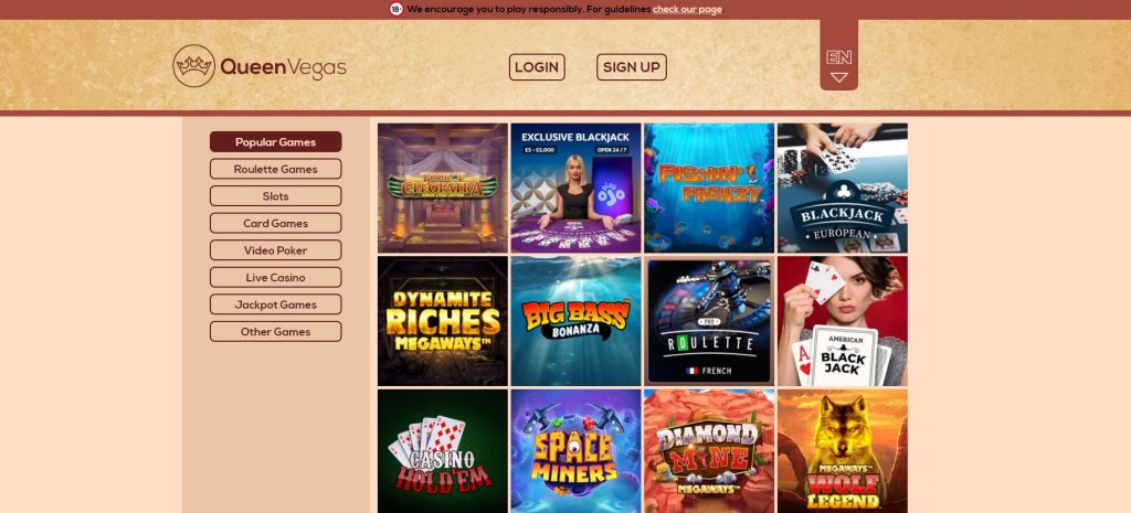 QueenVegas online casino website